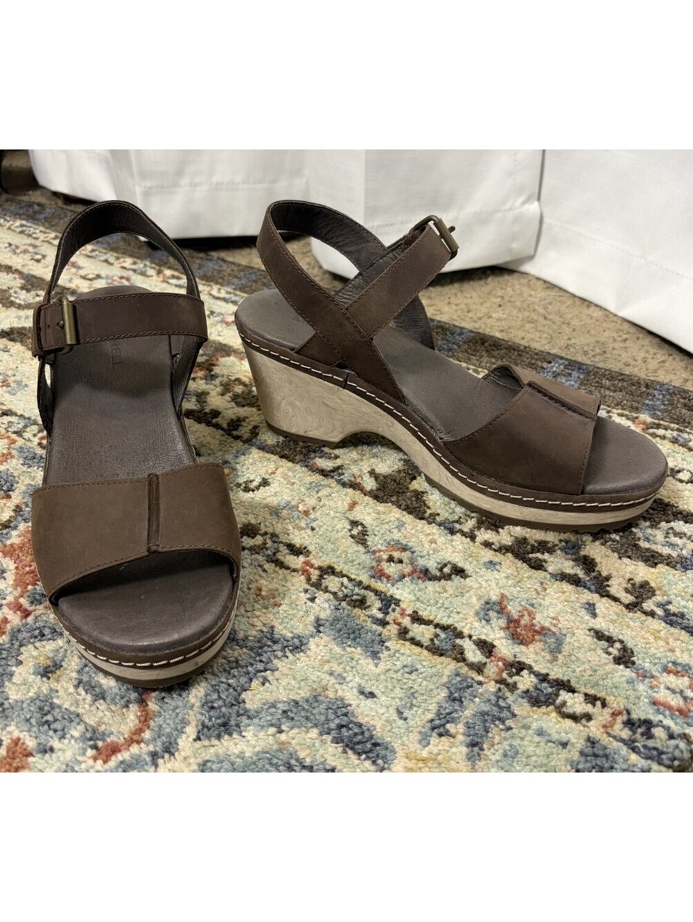 Merrell Dark Brown Leather Halendi Sandal Wedge Shoe Size 7.5 Retail $125